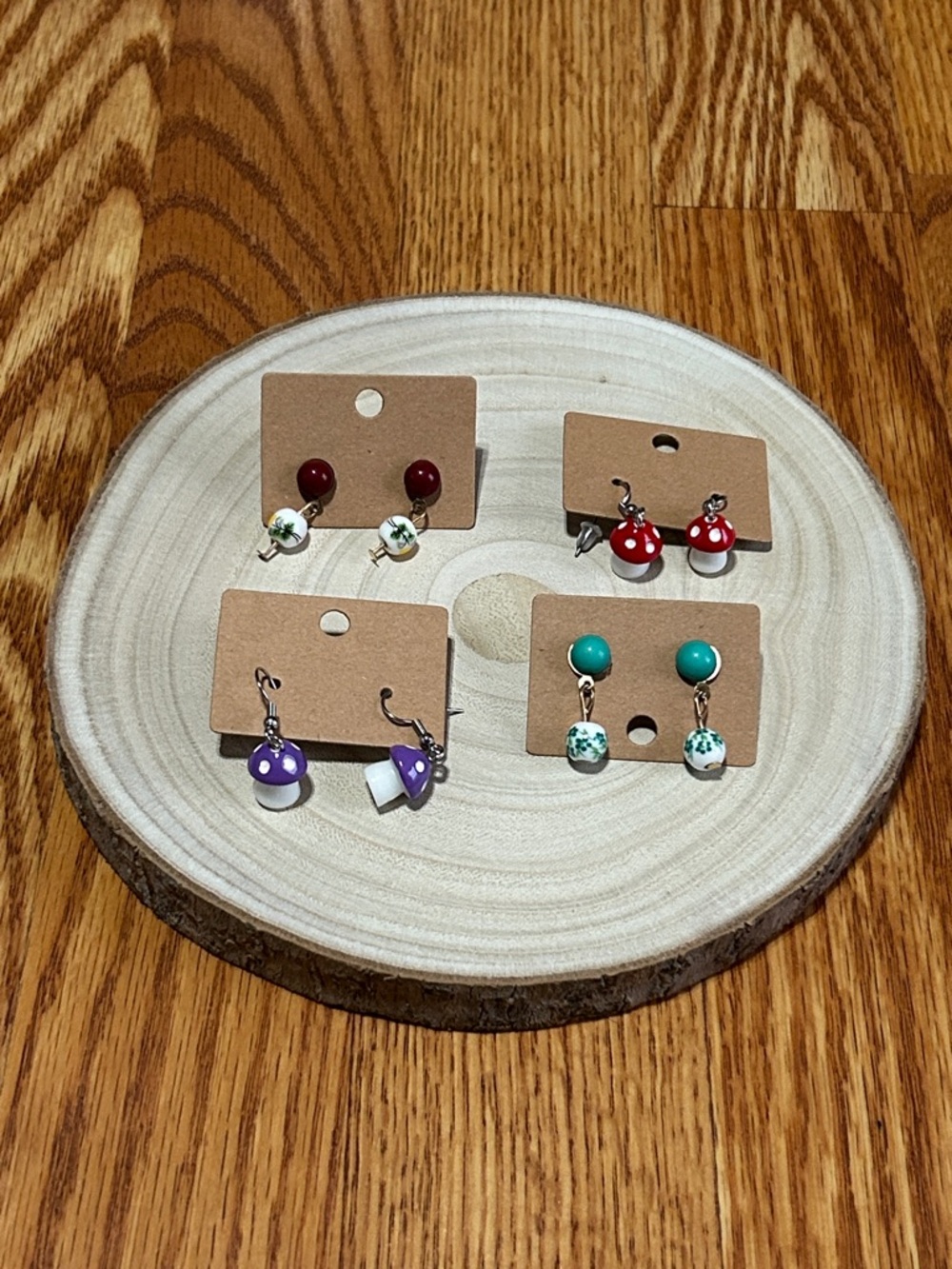 Colorful Mushroom/Bead Earrings Set